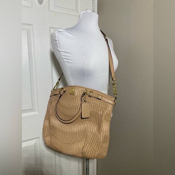 COACH F1182 Sophia Madison Beige Ruched Leather Large Tote Shoulder Bag - Picture 7 of 11